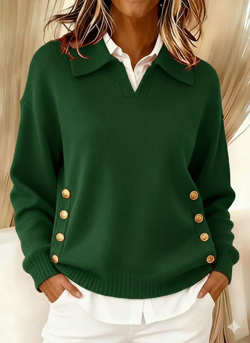 Giovanna | Polo Collar Sweater with Gold Buttons