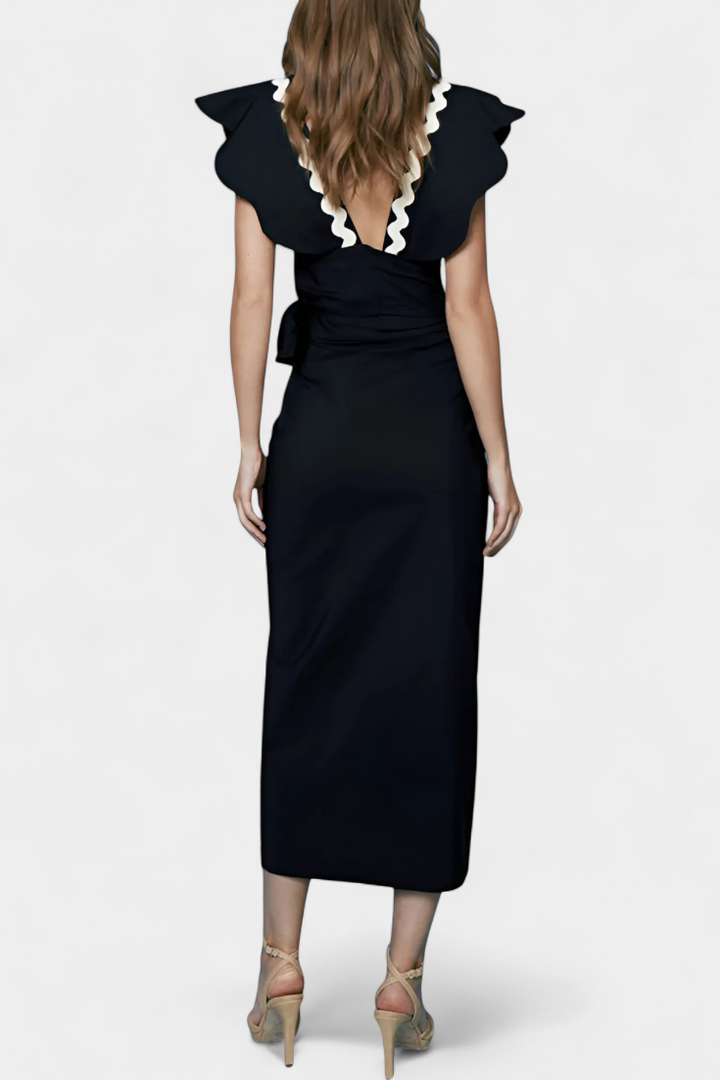 Lucia Fitted Top with Ruffled Sleeves and Wavy Accents