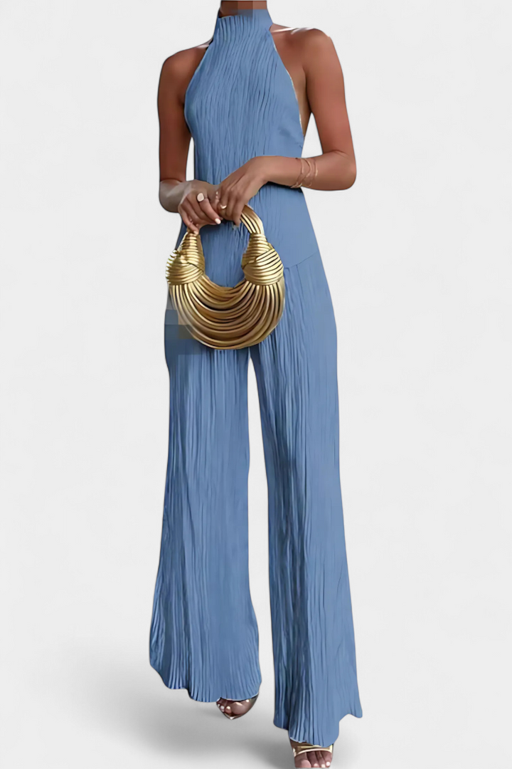 Nicoletta Halter Neck Asymmetrical Top with Wide-Leg Pants Set