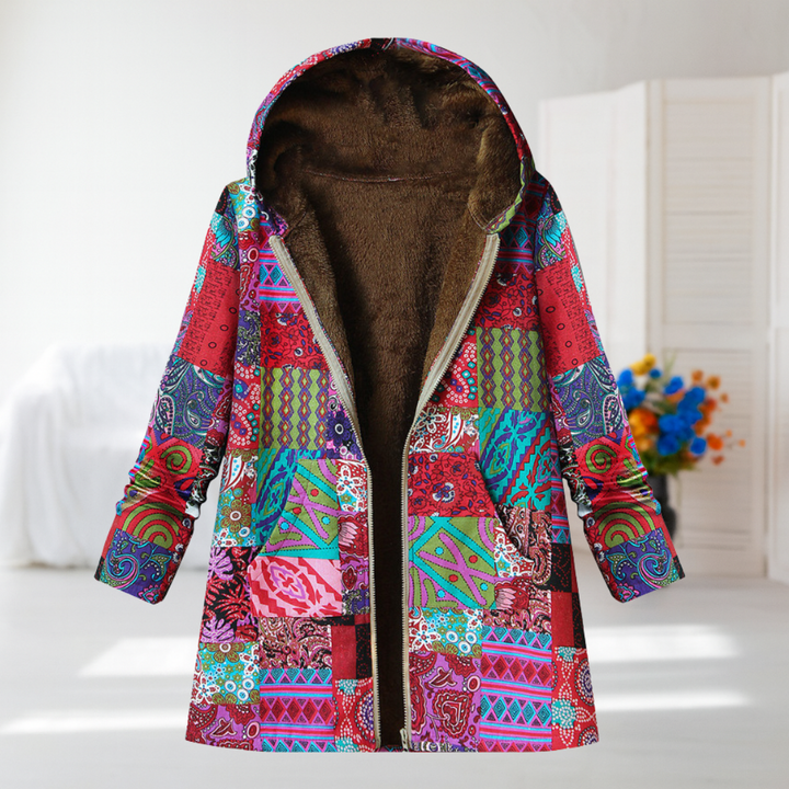 Anna | Pink Patchwork Hooded Fleece Jacket