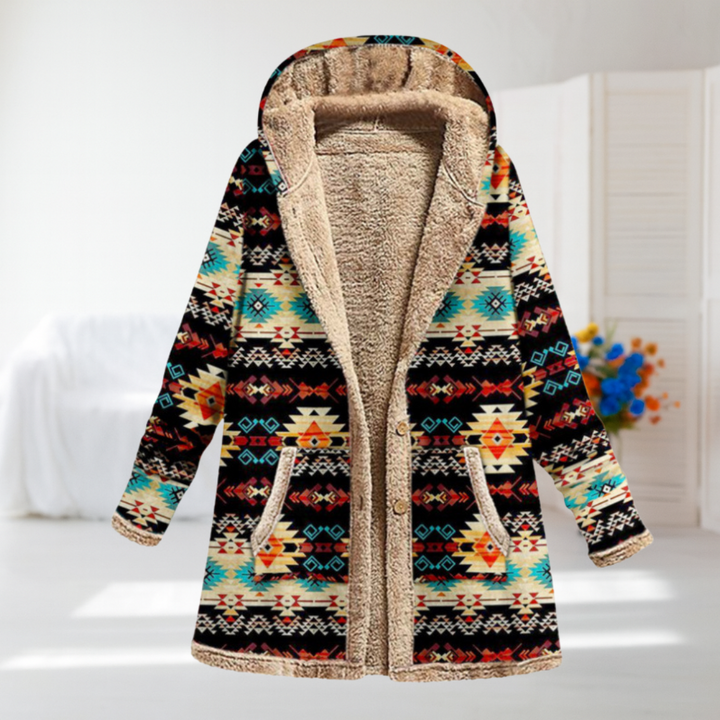 Emilia | Black Patchwork Hooded Fleece Jacket
