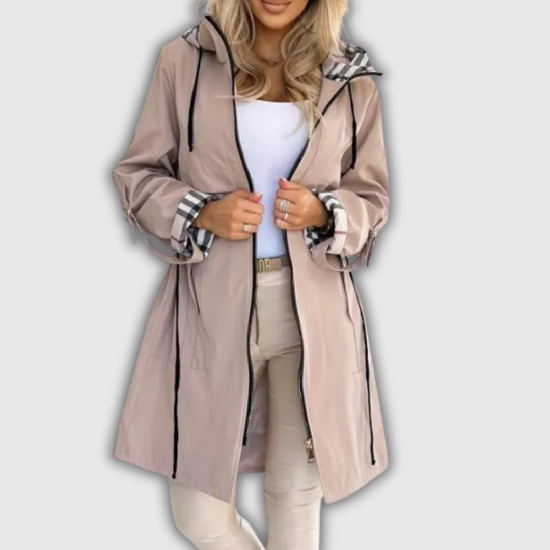 Adelina | Hooded Coat with Plaid Details