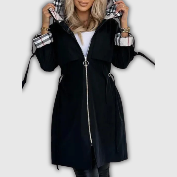 Adelina | Hooded Coat with Plaid Details