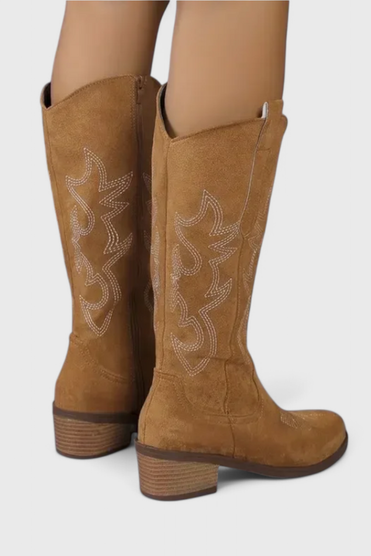 Clelia Suede Western Boots with Timeless Stitch Detail