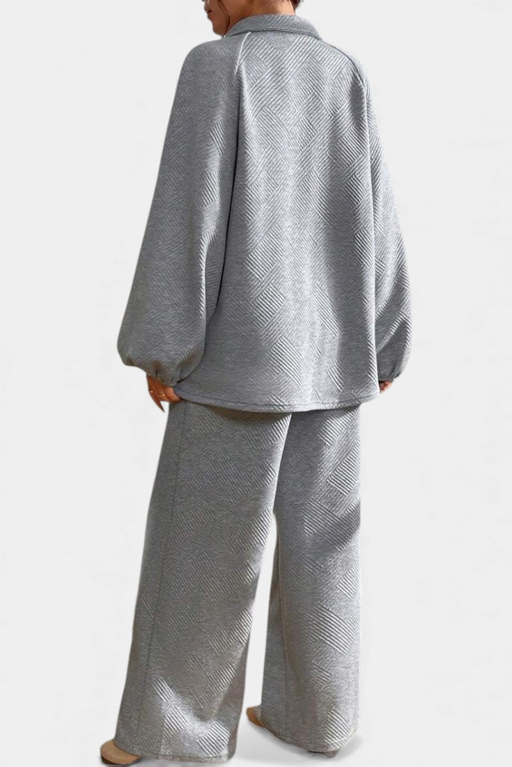 Costanza Oversized Textured Top and Wide-Leg Pants Ensemble