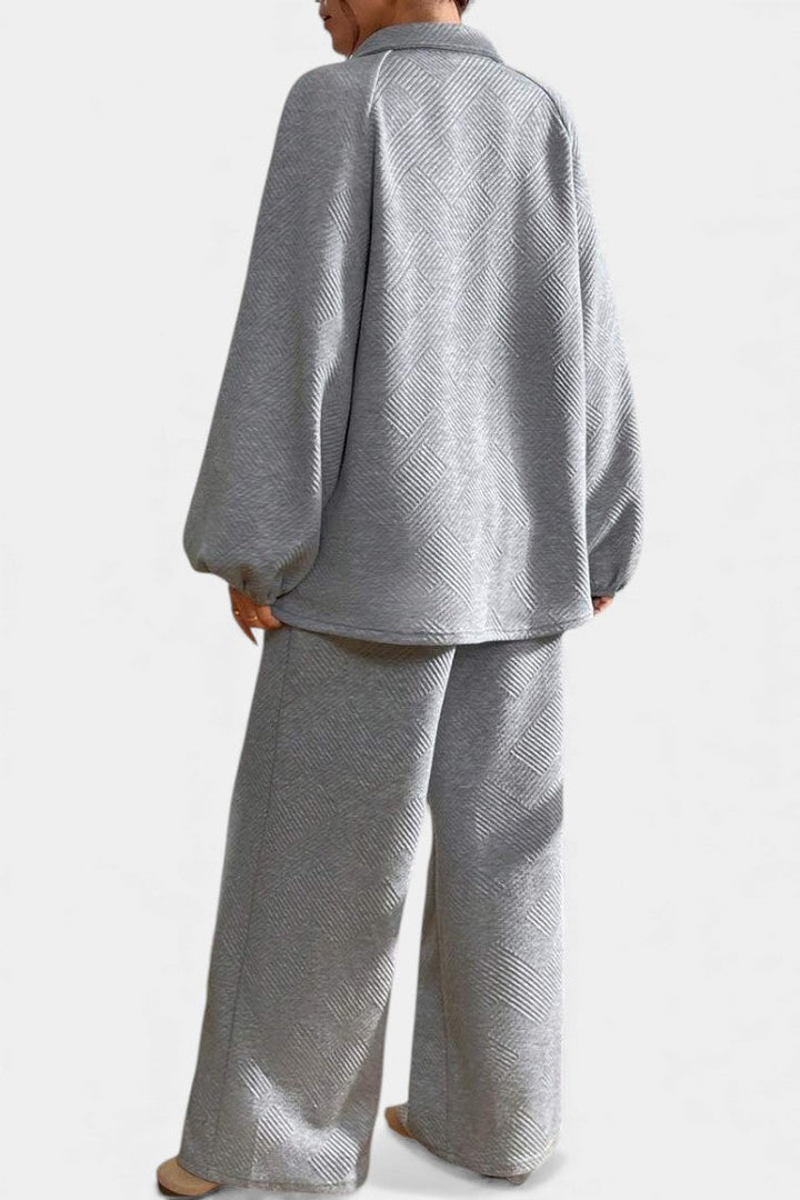 Costanza Oversized Textured Shirt & Wide-Leg Pant Ensemble