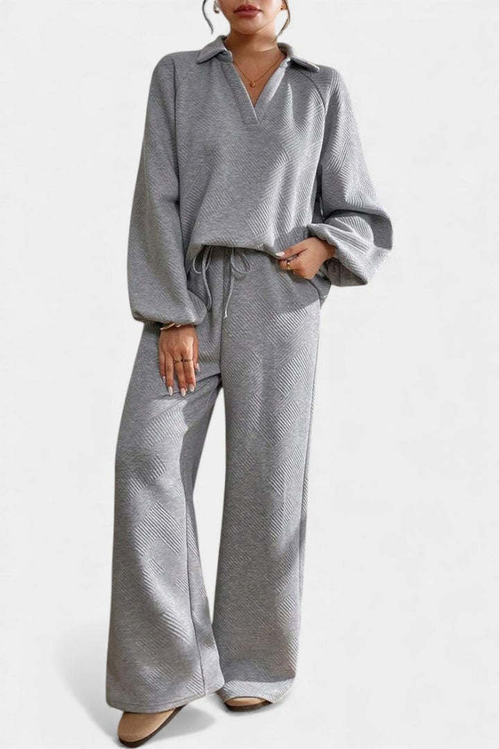 Costanza Oversized Textured Shirt & Wide-Leg Pant Ensemble