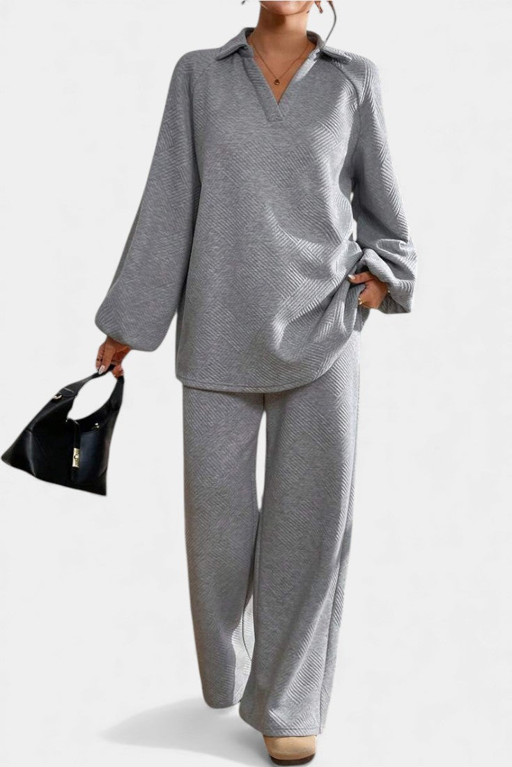 Costanza Oversized Textured Top and Wide-Leg Pants Ensemble