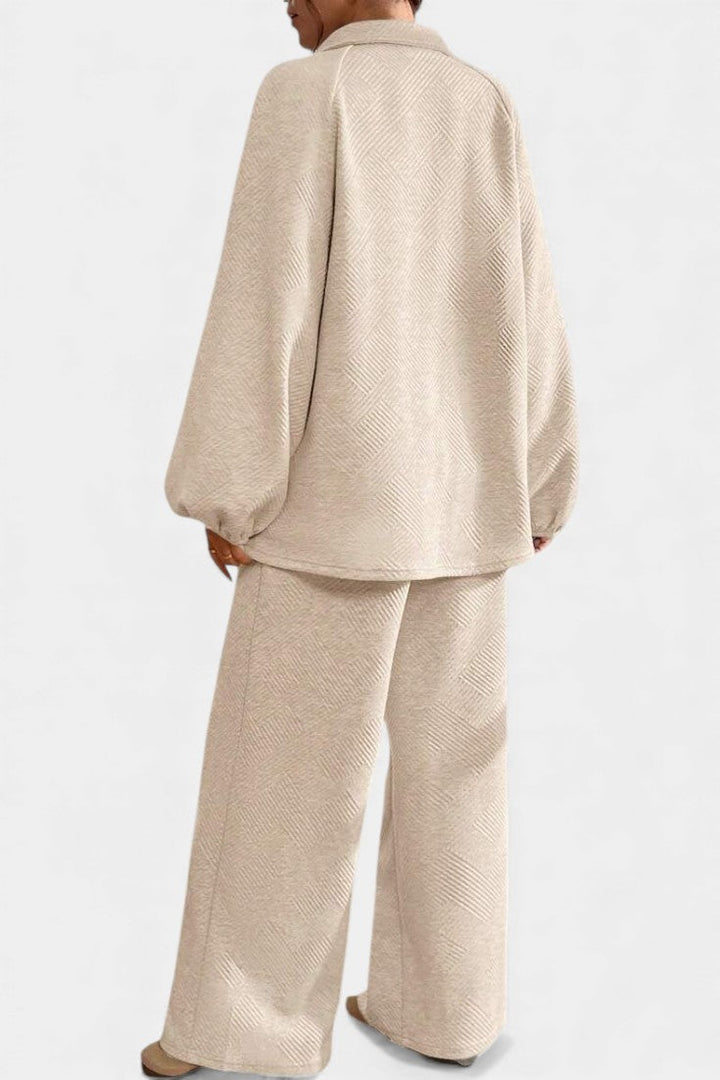 Costanza Oversized Textured Top and Wide-Leg Pants Ensemble
