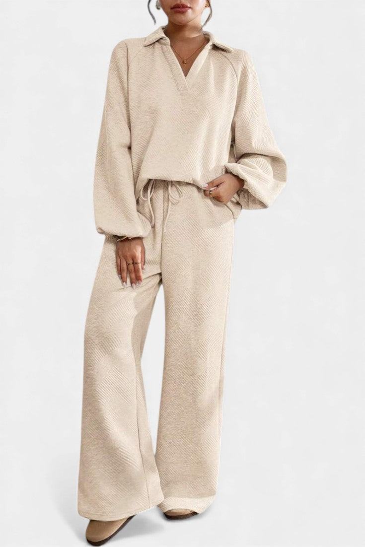 Costanza Oversized Textured Top and Wide-Leg Pants Ensemble