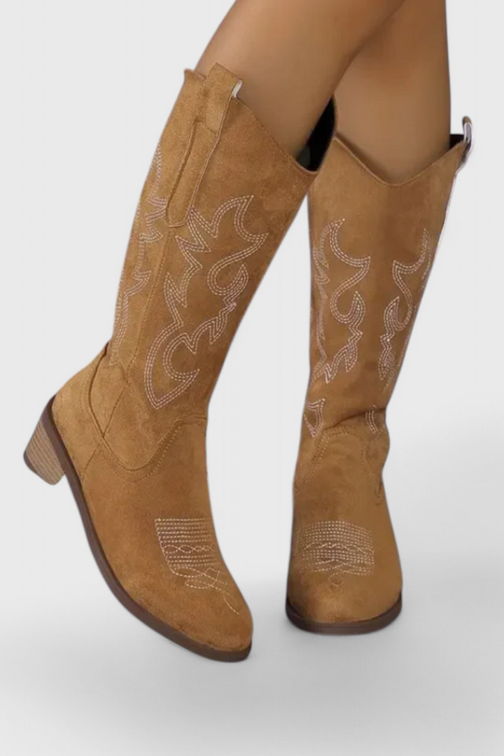 Clelia Suede Western Boots with Timeless Stitch Detail