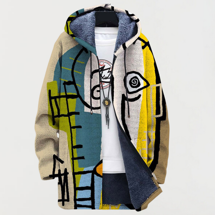 Berenice | Abstract Line-Print Hooded Cardigan