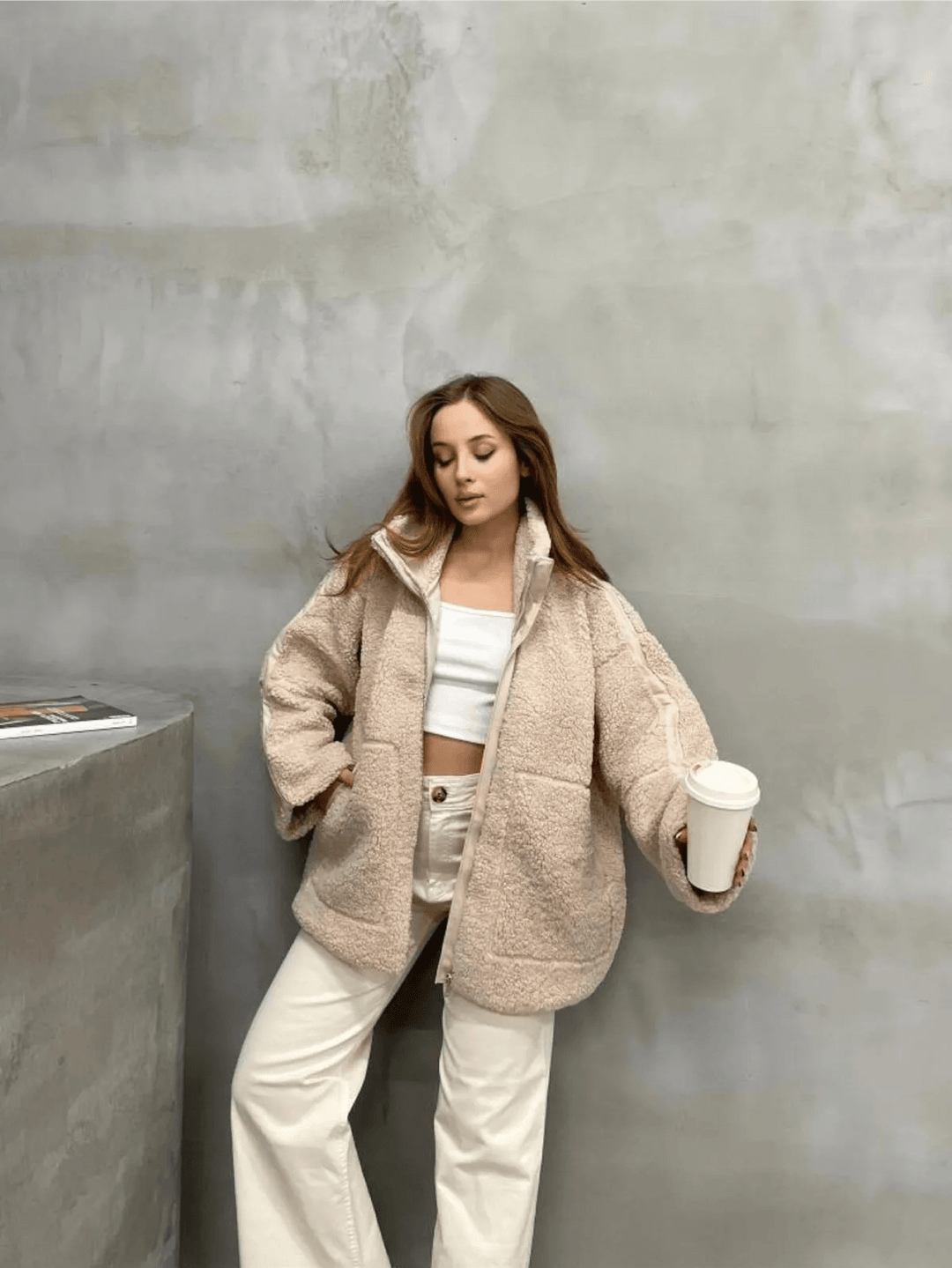 Francesca | Oversized Teddy Jacket with Stand Collar