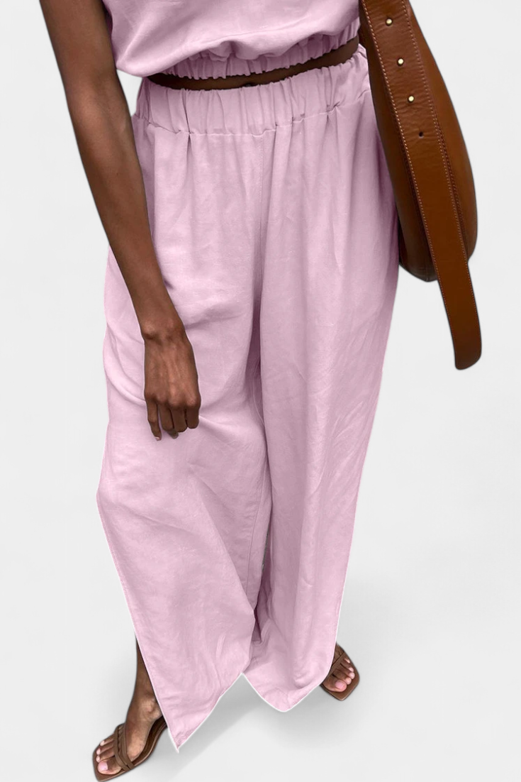 Nora Sleeveless Cotton-Linen Set with Wide-Leg Trousers