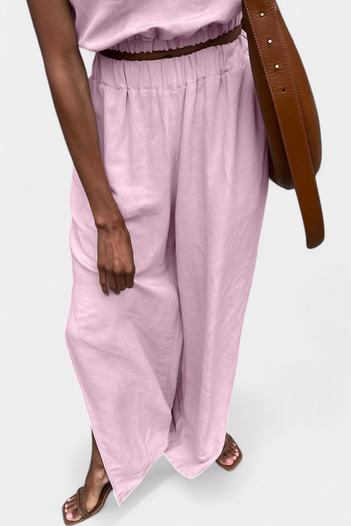 Nora Sleeveless Cotton-Linen Set with Wide-Leg Trousers