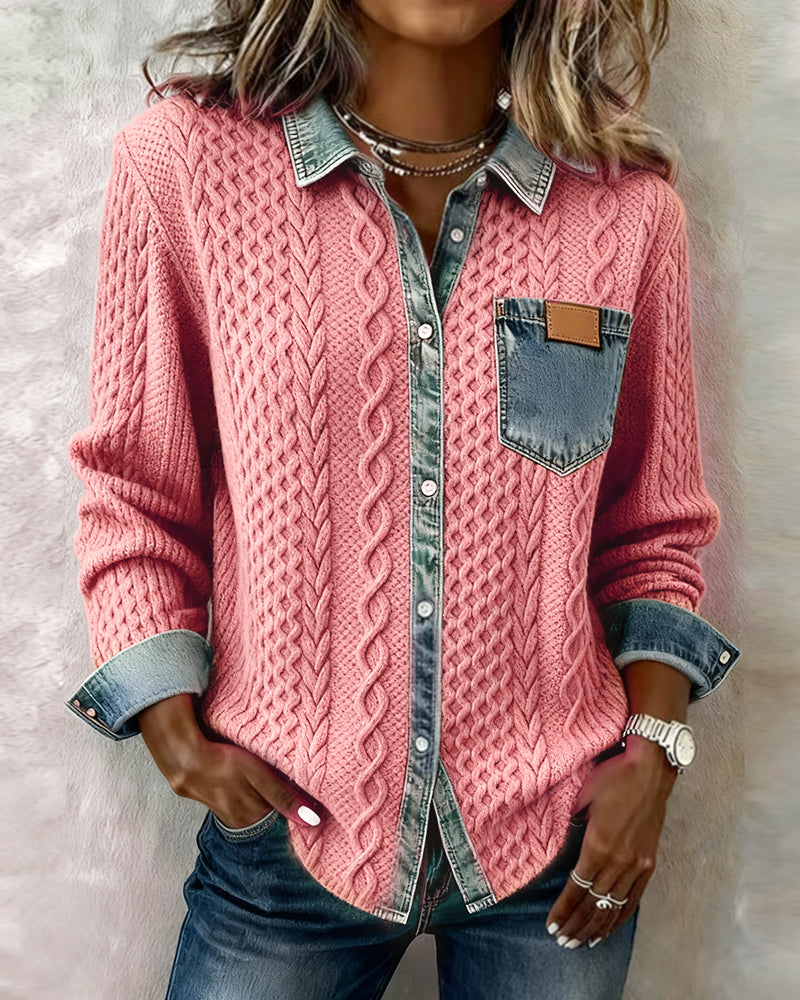 Immacolata | Pink Knitted Denim Sweater