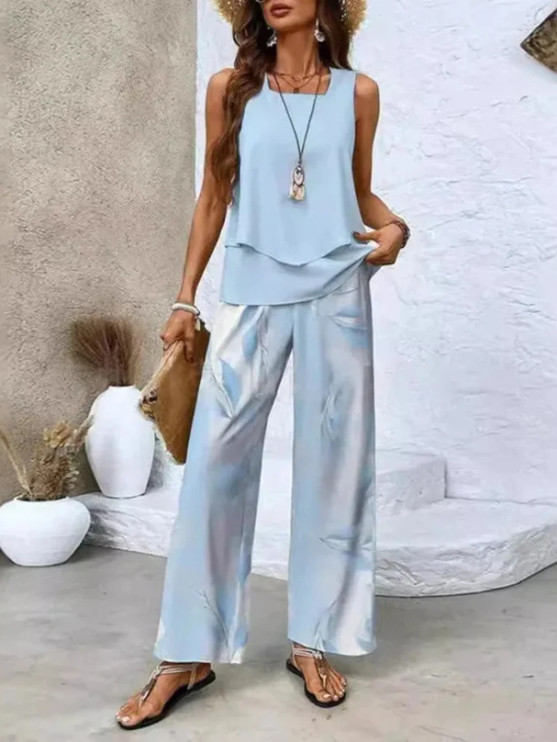 Priscilla | Sleeveless Top And Wide-Leg Pants Set
