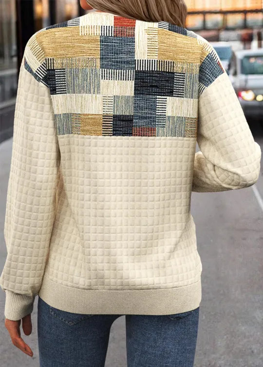 Simona | Button-Embellished Patchwork Knit
