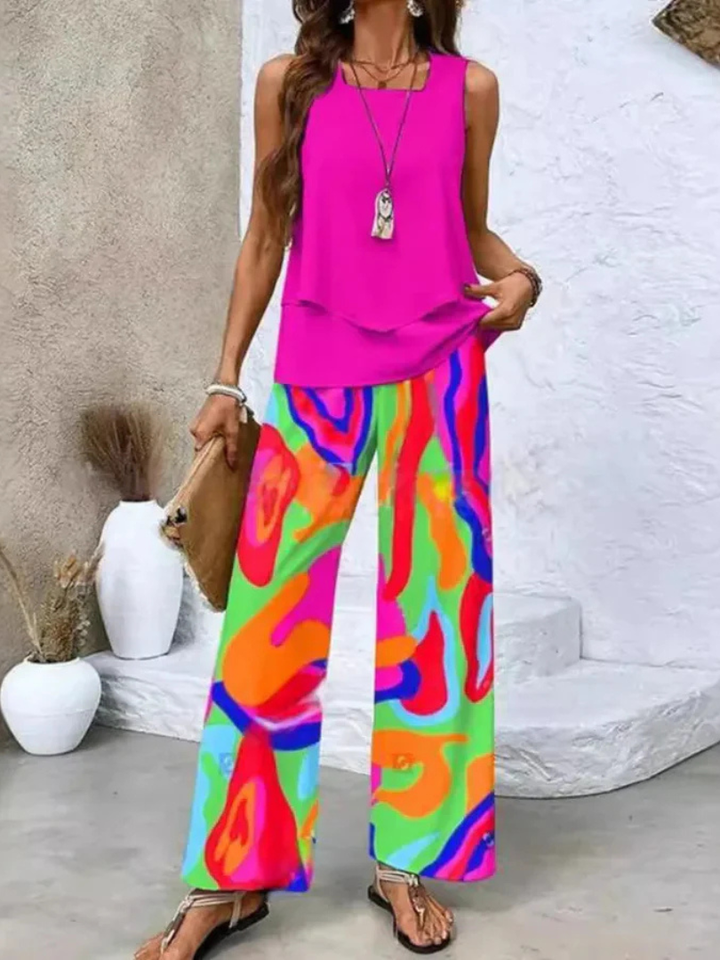 Priscilla | Sleeveless Top And Wide-Leg Pants Set