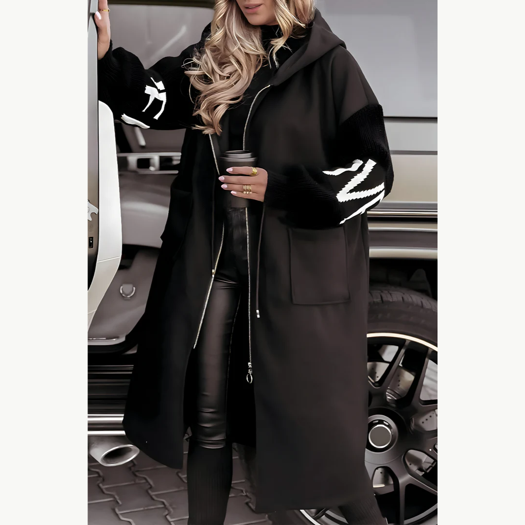 Giulia | Long Hooded Jacket with Knit Sleeves