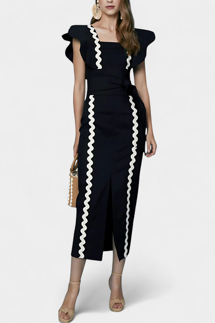 Lucia Fitted Top with Ruffled Sleeves and Wavy Accents