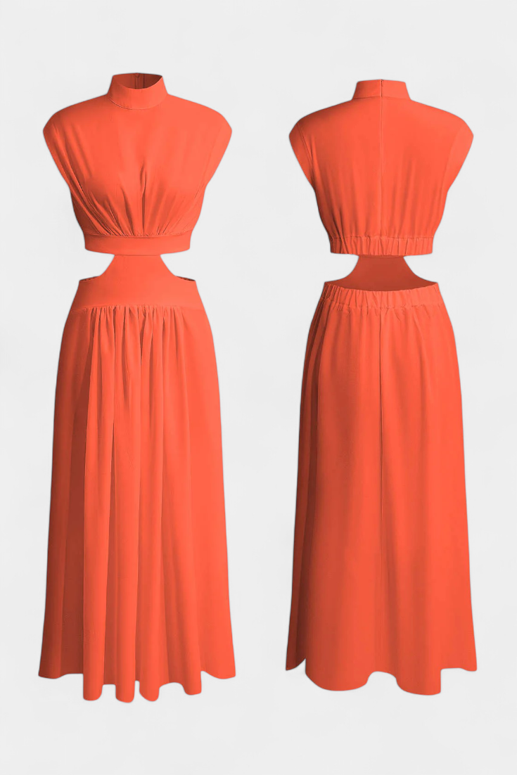 Marina High Neck Top and Flowing Skirt with Side Slits