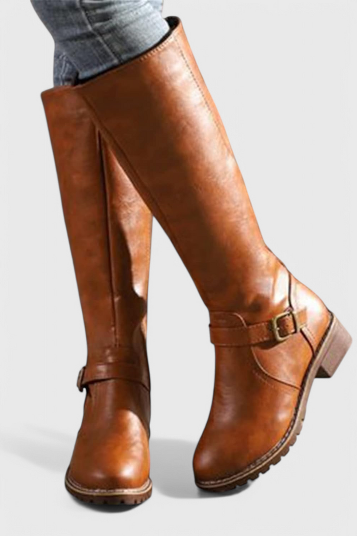 Virginia Buckled High Boots with Zipper Closure