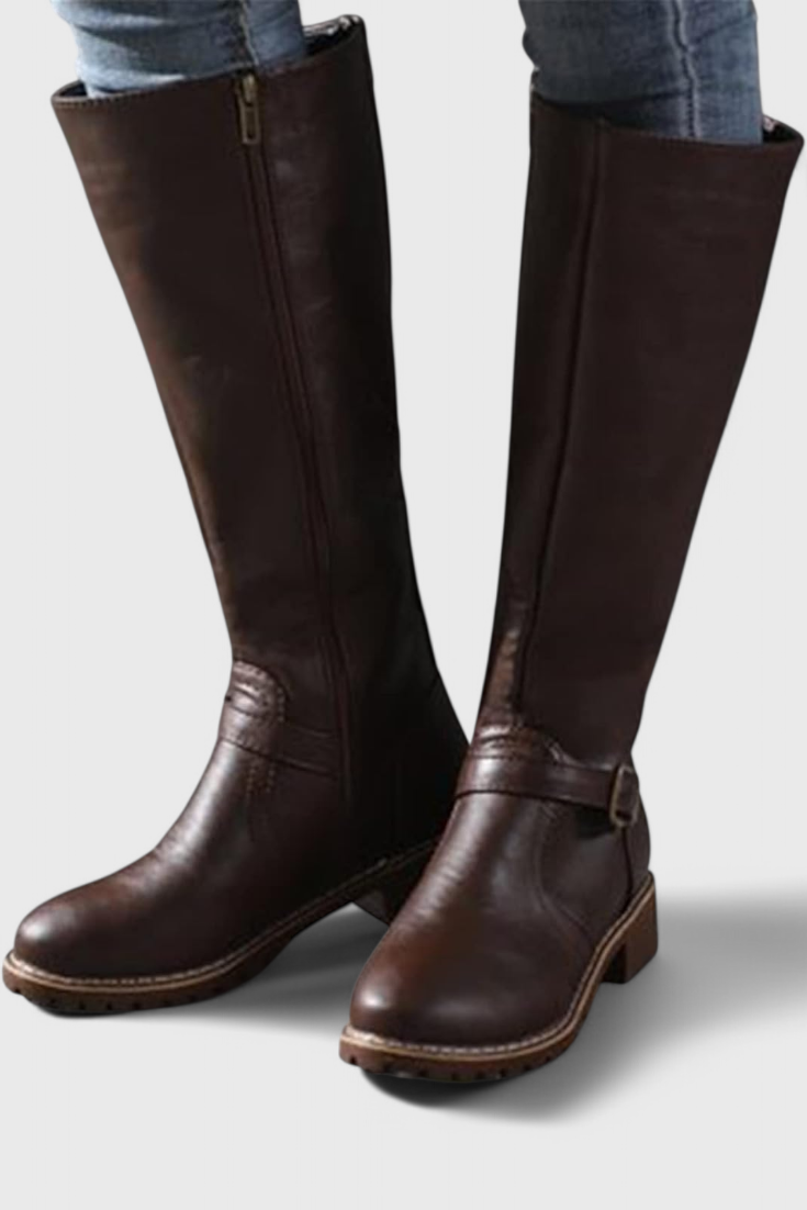 Virginia Buckled High Boots with Zipper Closure