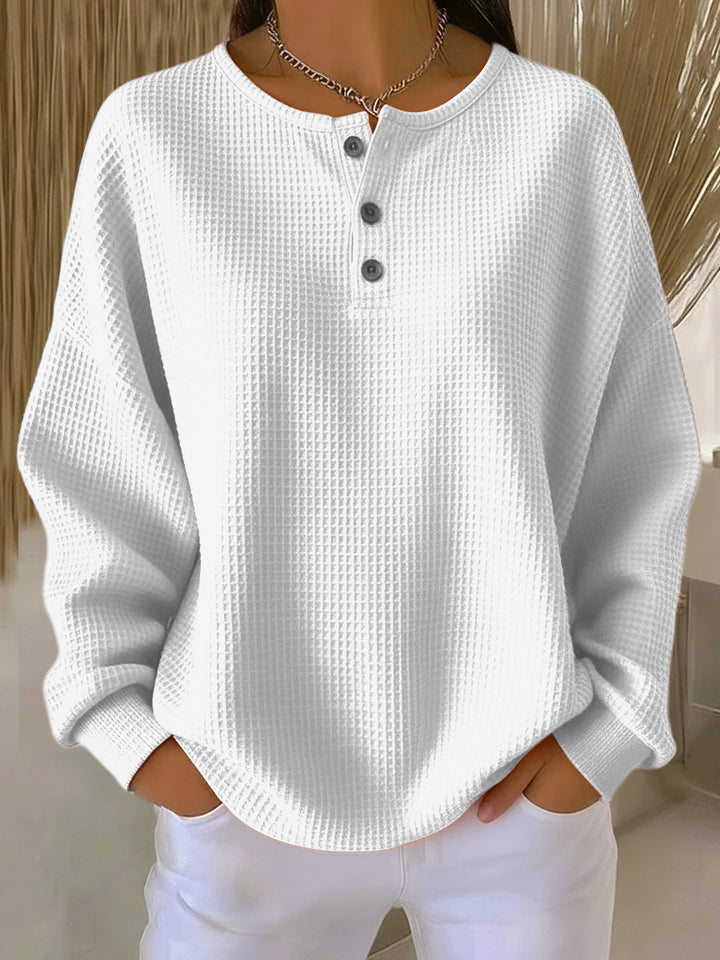Gabriella | Waffle Knit Henley Sweatshirt