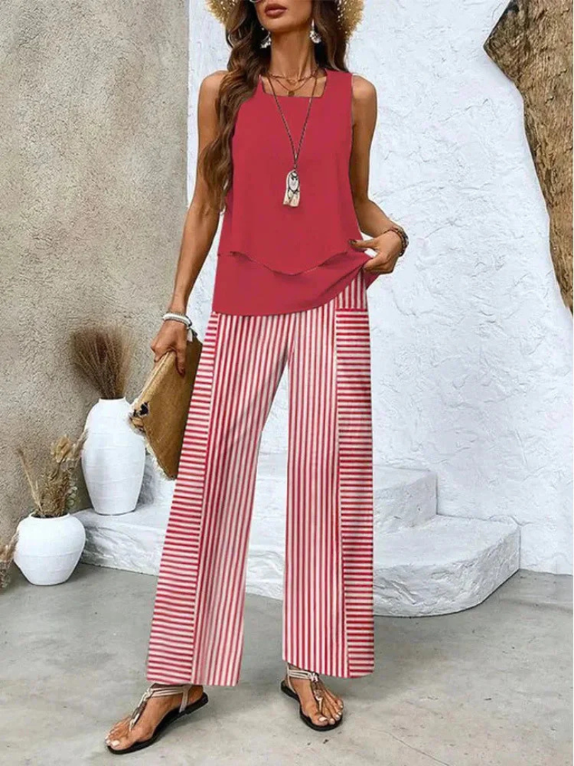 Priscilla | Sleeveless Top And Wide-Leg Pants Set