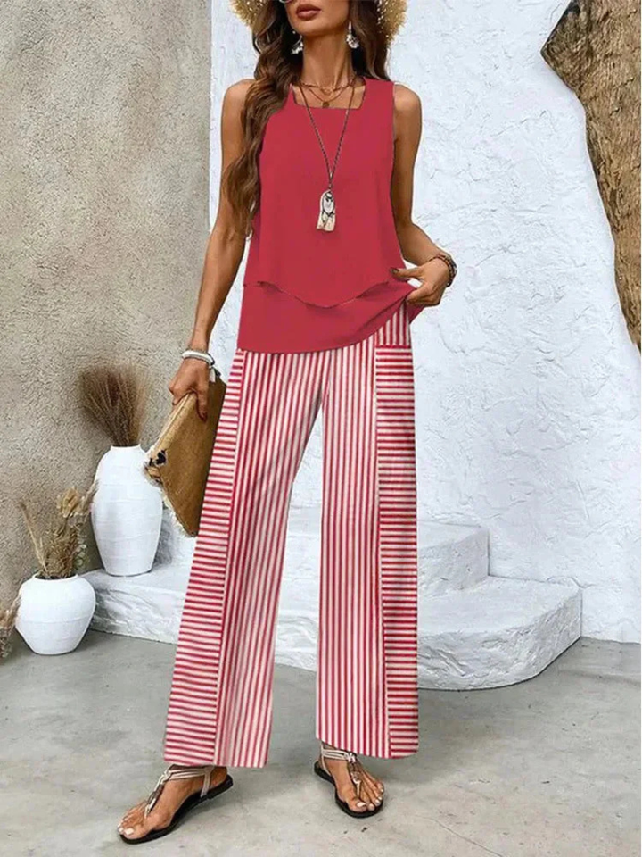 Priscilla | Sleeveless Top And Wide-Leg Pants Set