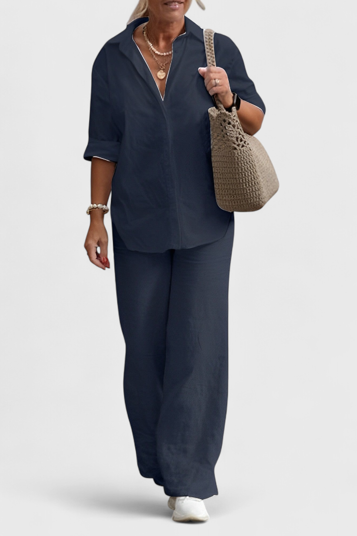 Grazia Relaxed Fit Two-Piece Linen-Cotton Ensemble