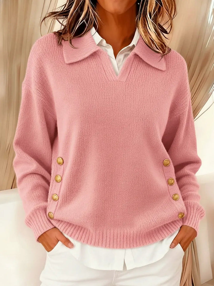 Giovanna | Polo Collar Sweater with Gold Buttons