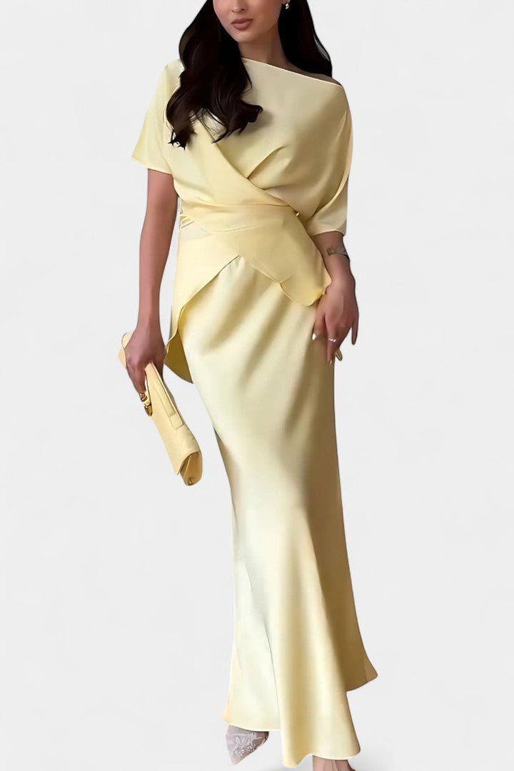 Ilaria Two-Piece Ensemble with Crisscross Straps and Flowing Skirt