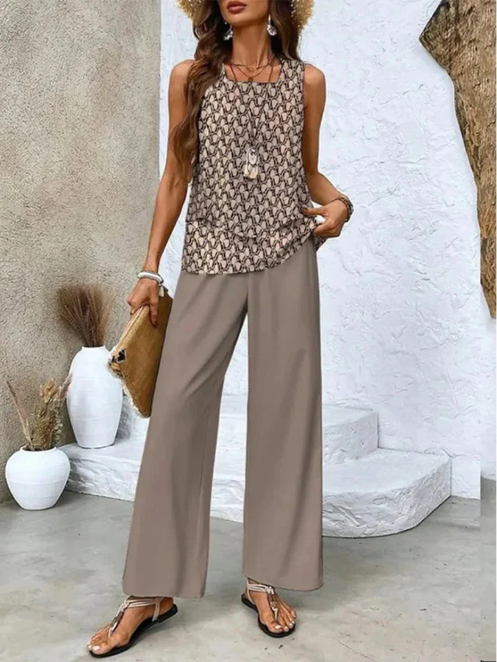 Priscilla | Sleeveless Top And Wide-Leg Pants Set