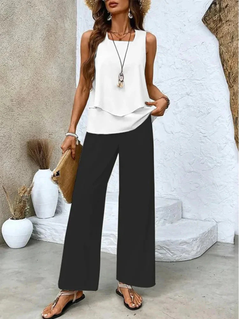 Priscilla | Sleeveless Top And Wide-Leg Pants Set