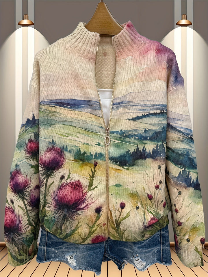 Evelina | Thistle Landscape Zip Cardigan