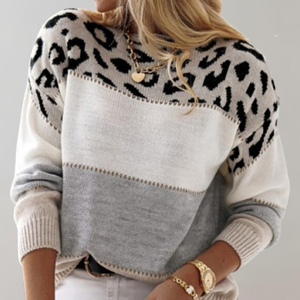 Ornella | Leopard-Yoke Color-Block Sweater