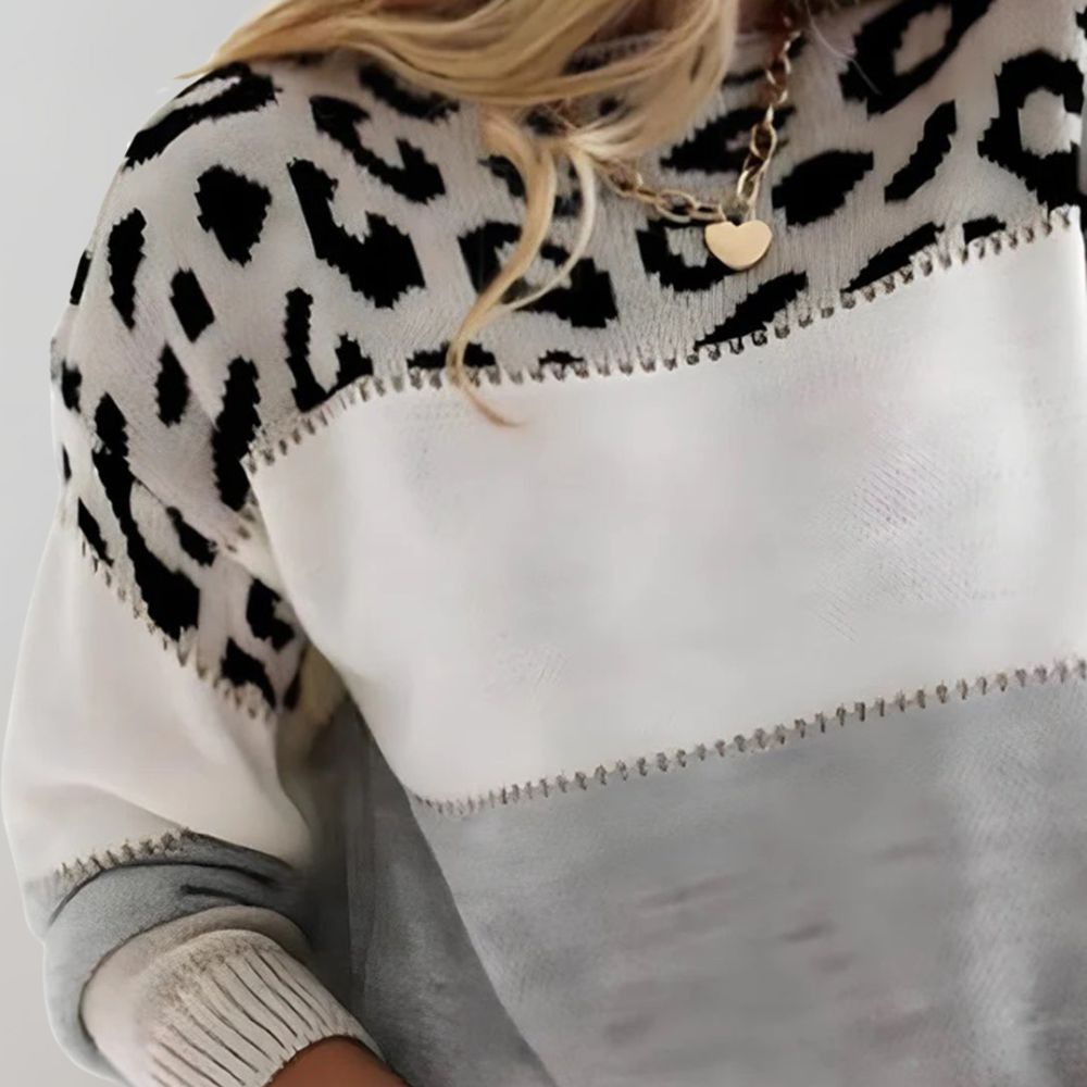 Ornella | Leopard-Yoke Color-Block Sweater