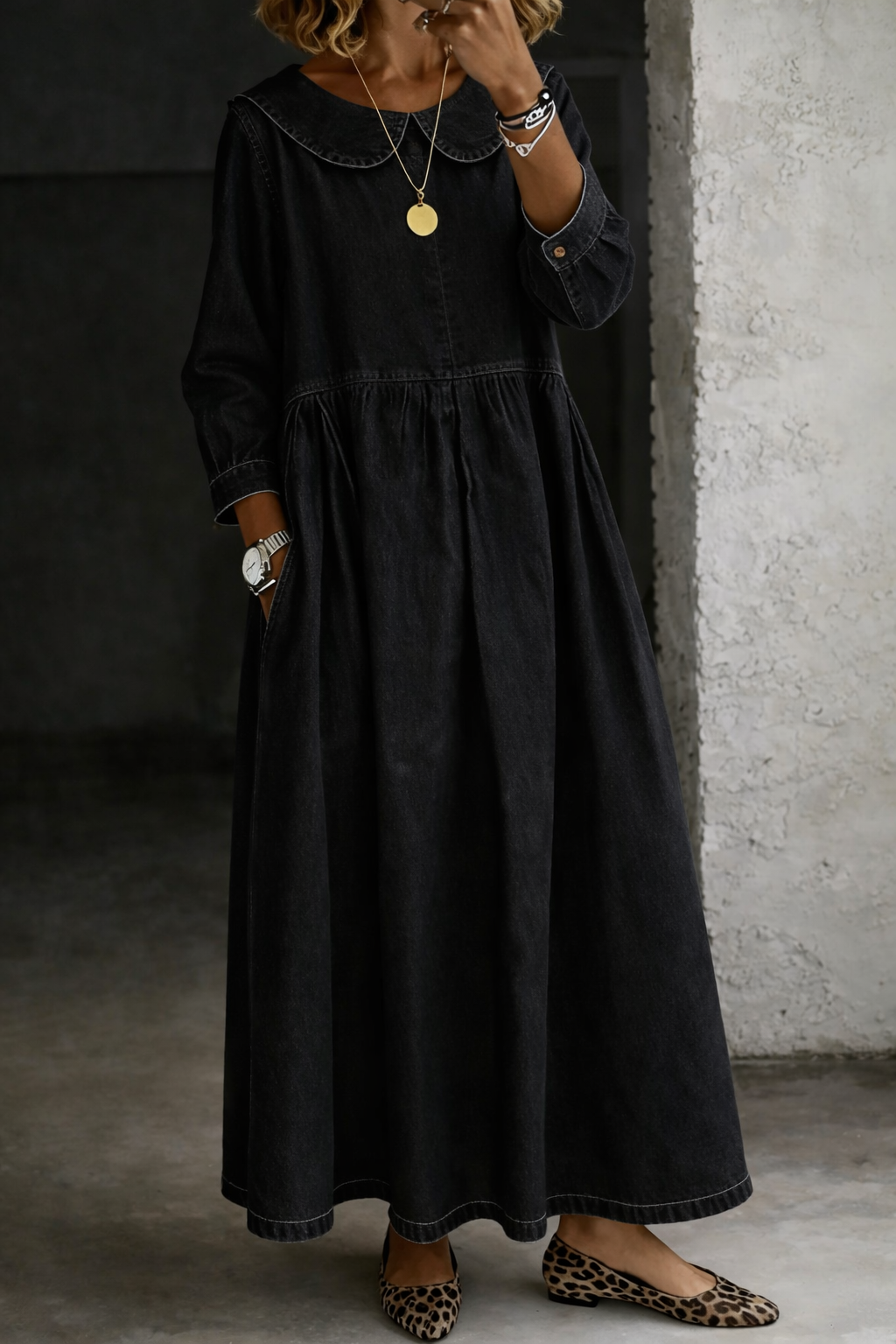 Alma | Peter Pan Collar Denim Dress