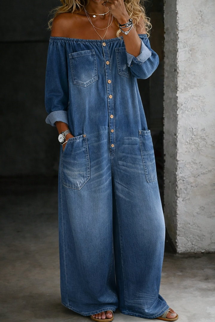 Sandra | Long-Sleeve Off-Shoulder Jumpsuit