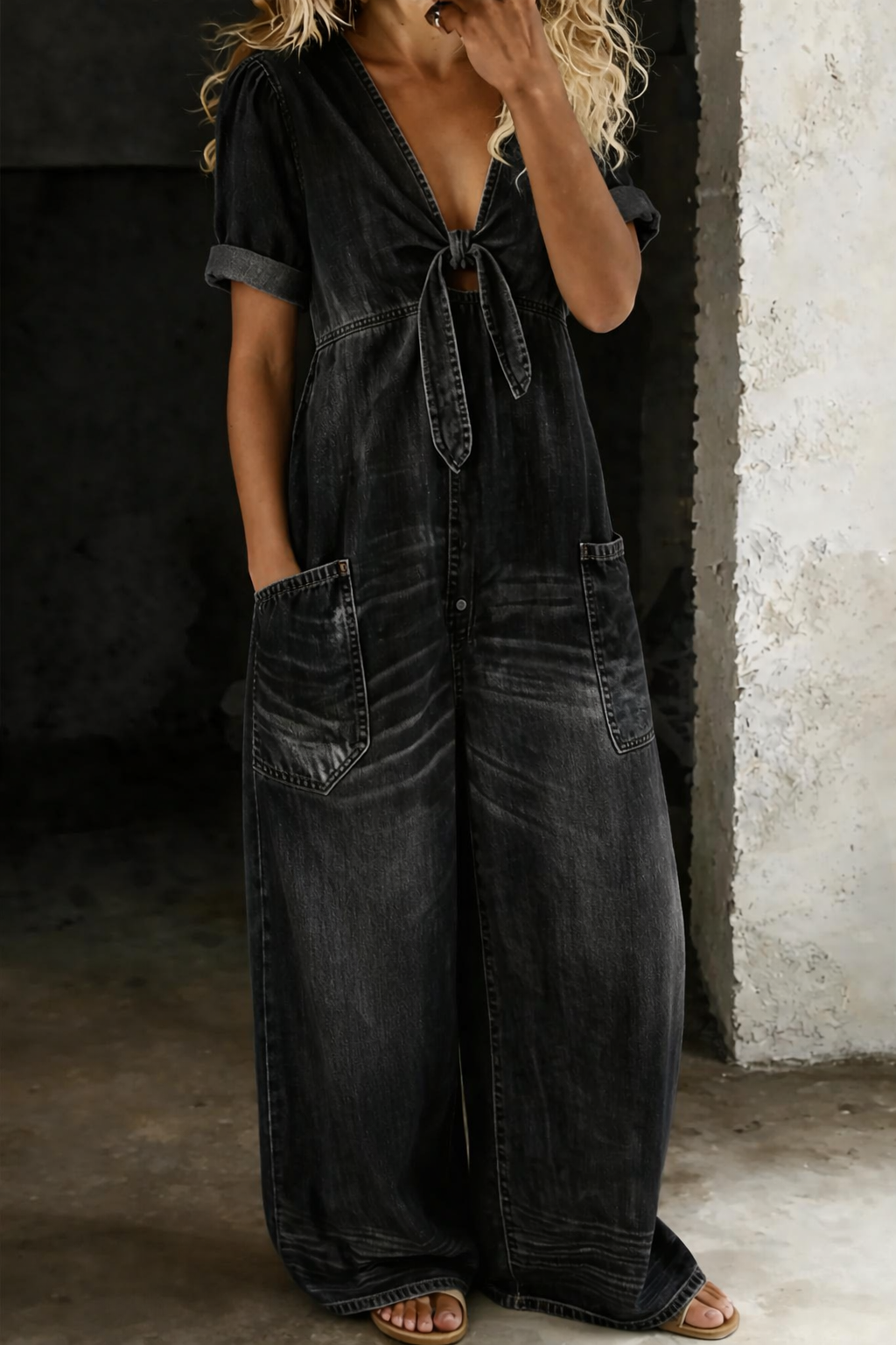 Rosalba | Short-Sleeve V-Neck Jumpsuit