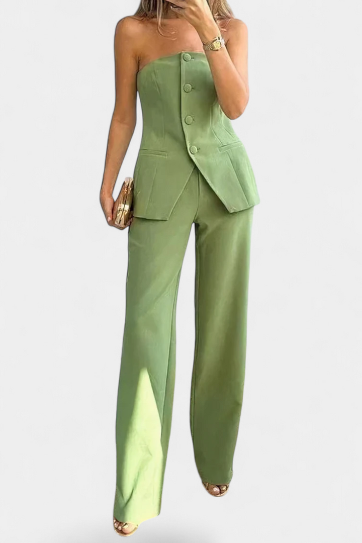 Gloria Strapless Set with High-Waisted Wide-Leg Pants