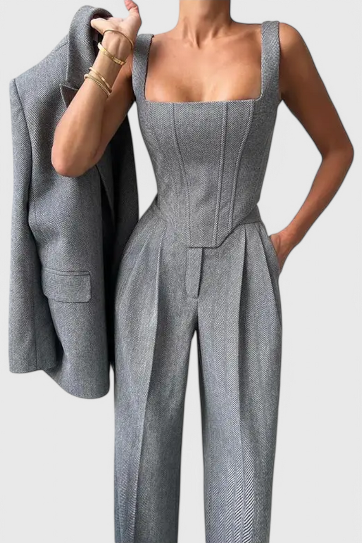 Livia Three-Piece Suit Ensemble Featuring a Tailored Corset