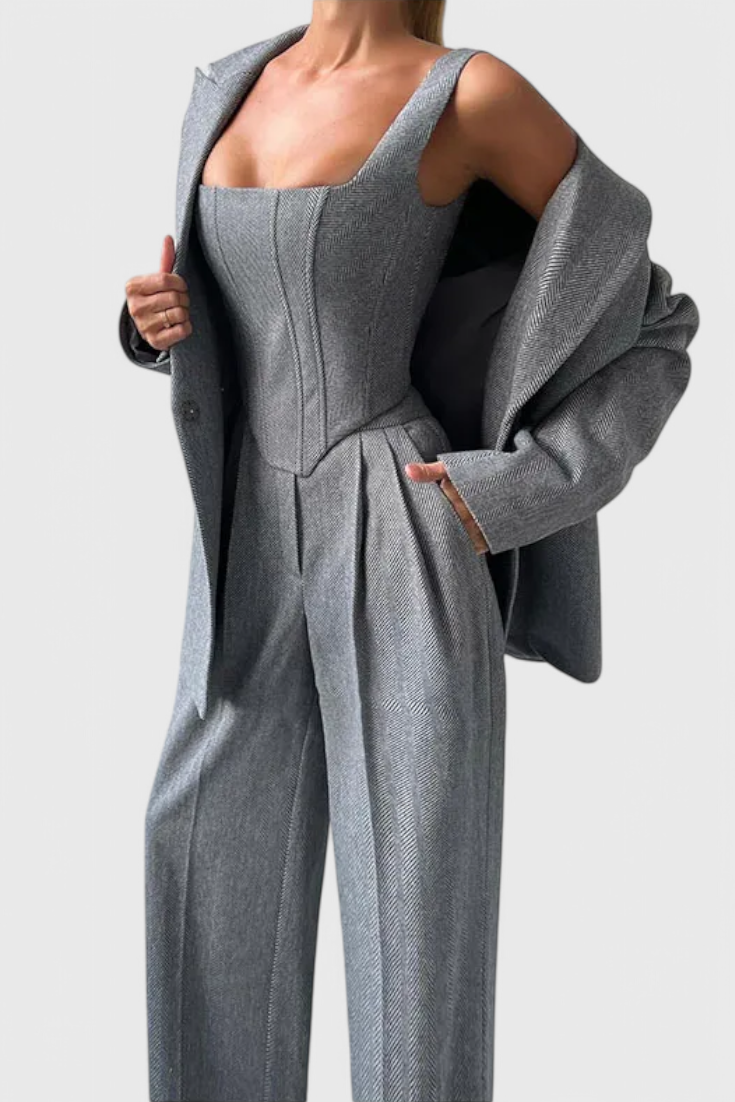 Livia Three-Piece Suit Ensemble Featuring a Tailored Corset