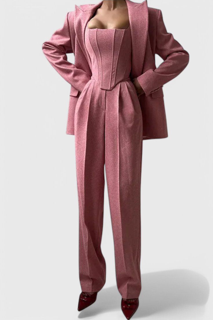 Livia Three-Piece Suit Ensemble Featuring a Tailored Corset
