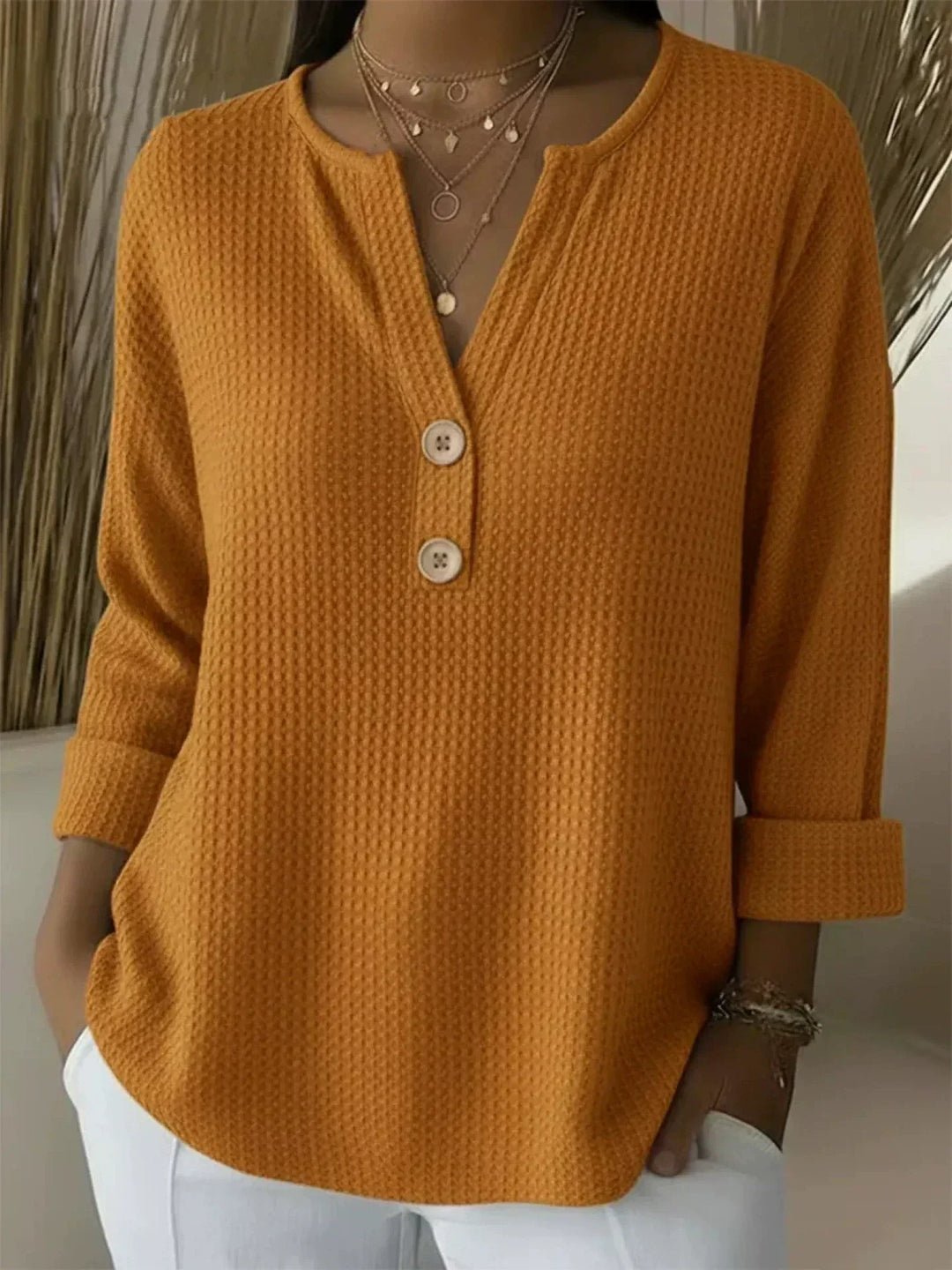 Milena | Waffle Knit Henley Top