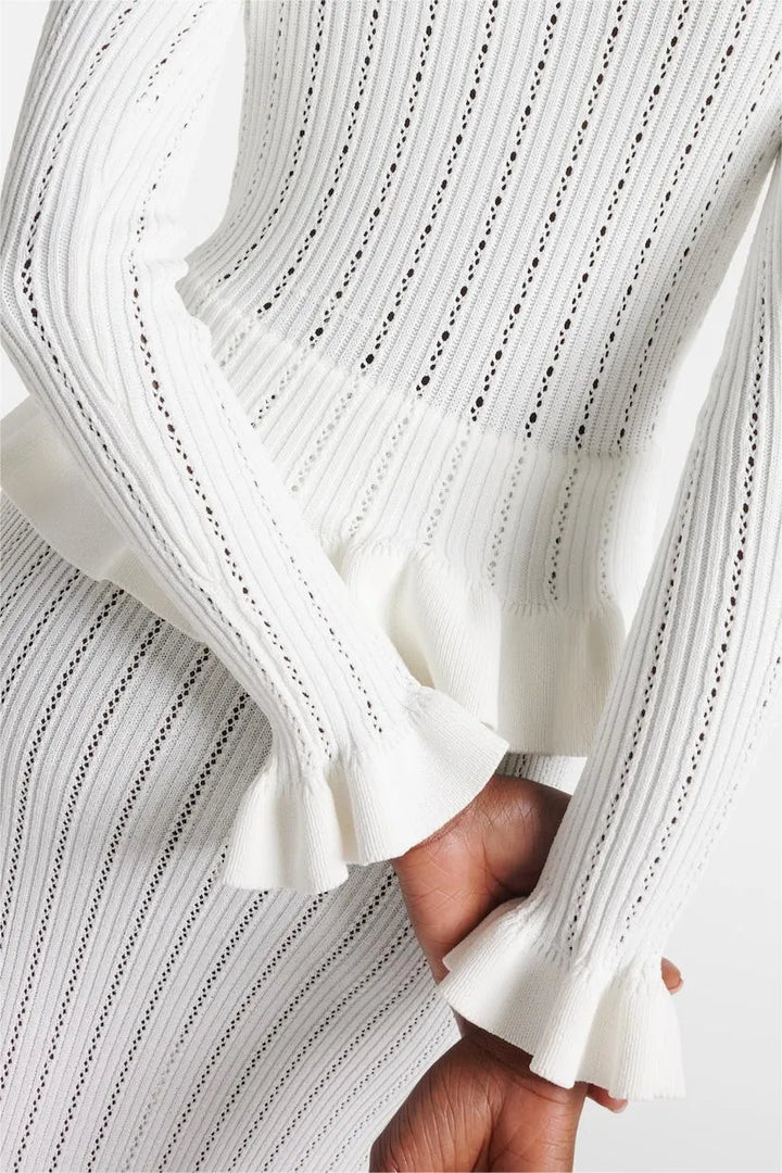 Sofia Knit Ensemble: Ruffled Cardigan and Flared Midi Skirt