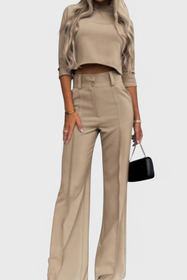 Gelsomina 3/4 Sleeve Top with Wide Leg Pants Ensemble