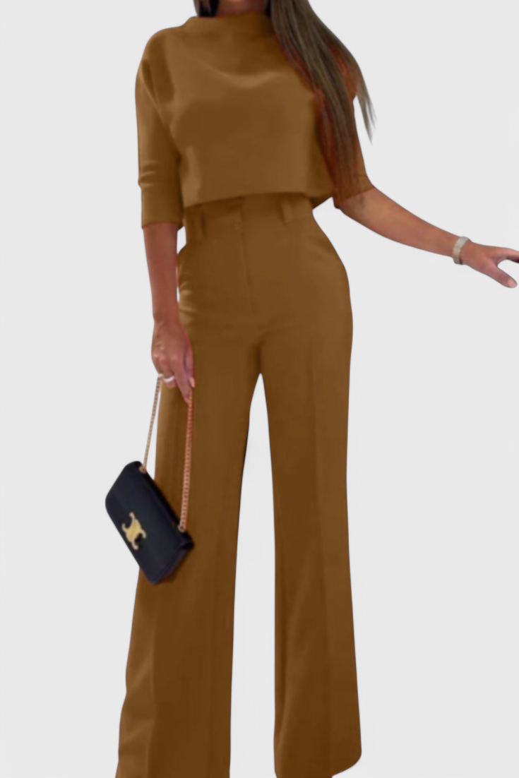 Gelsomina 3/4 Sleeve Top with Wide Leg Pants Ensemble